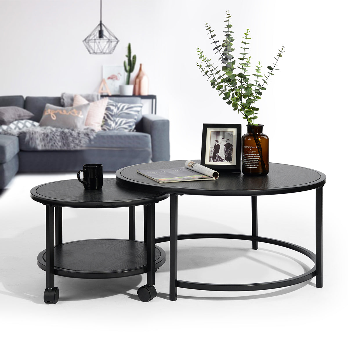 Nesting End Coffee Table Set of 2 Rolling Neka