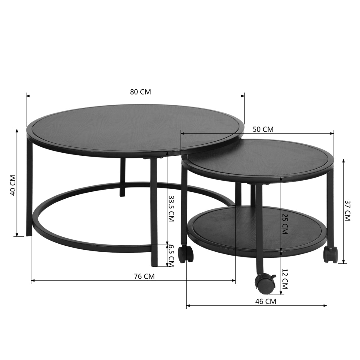 Nesting End Coffee Table Set of 2 Rolling Neka