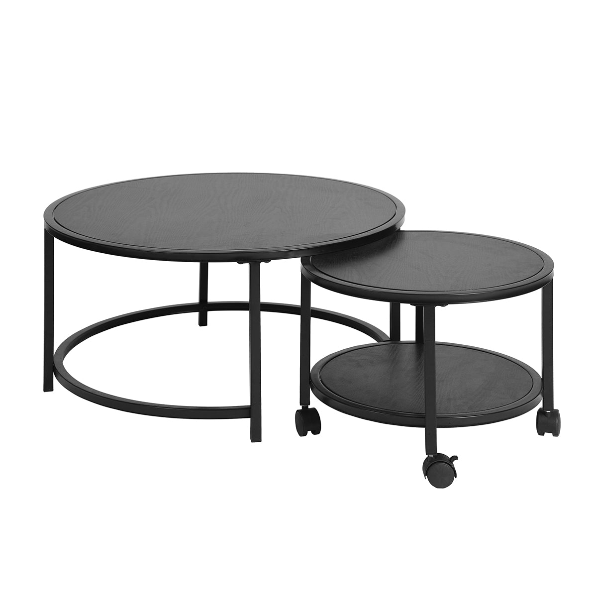 Nesting End Coffee Table Set of 2 Rolling Neka