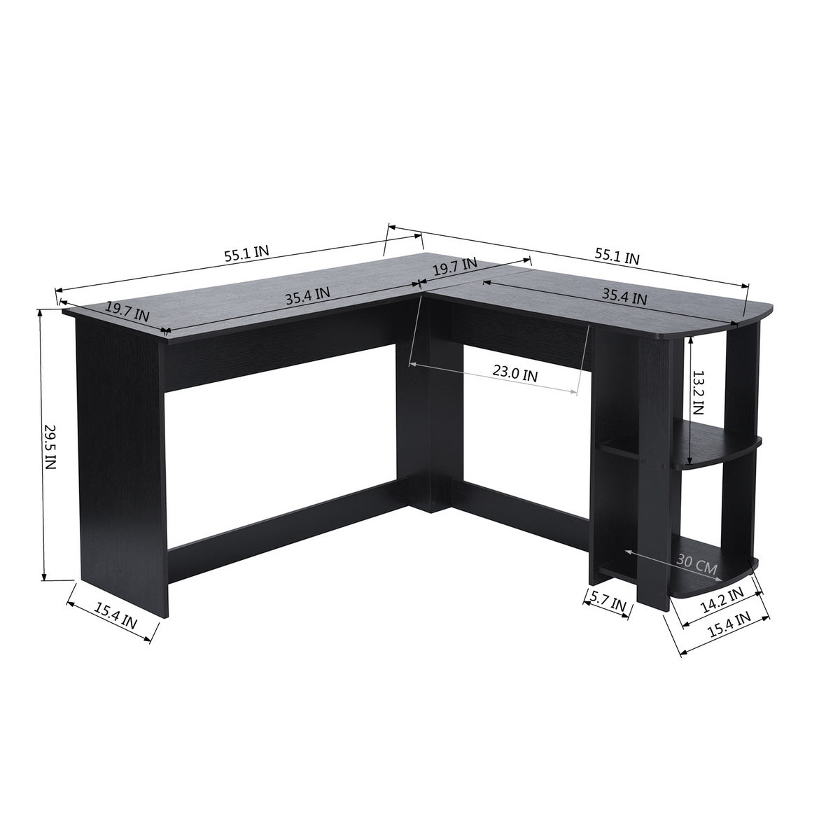 L-Shaped Computer Office Desk with with Storage Shelves Nuno