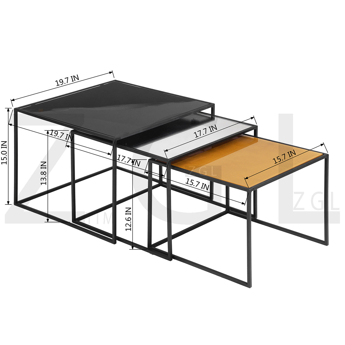 Set of 3 Glass Coffee Table End Table Design Okoli