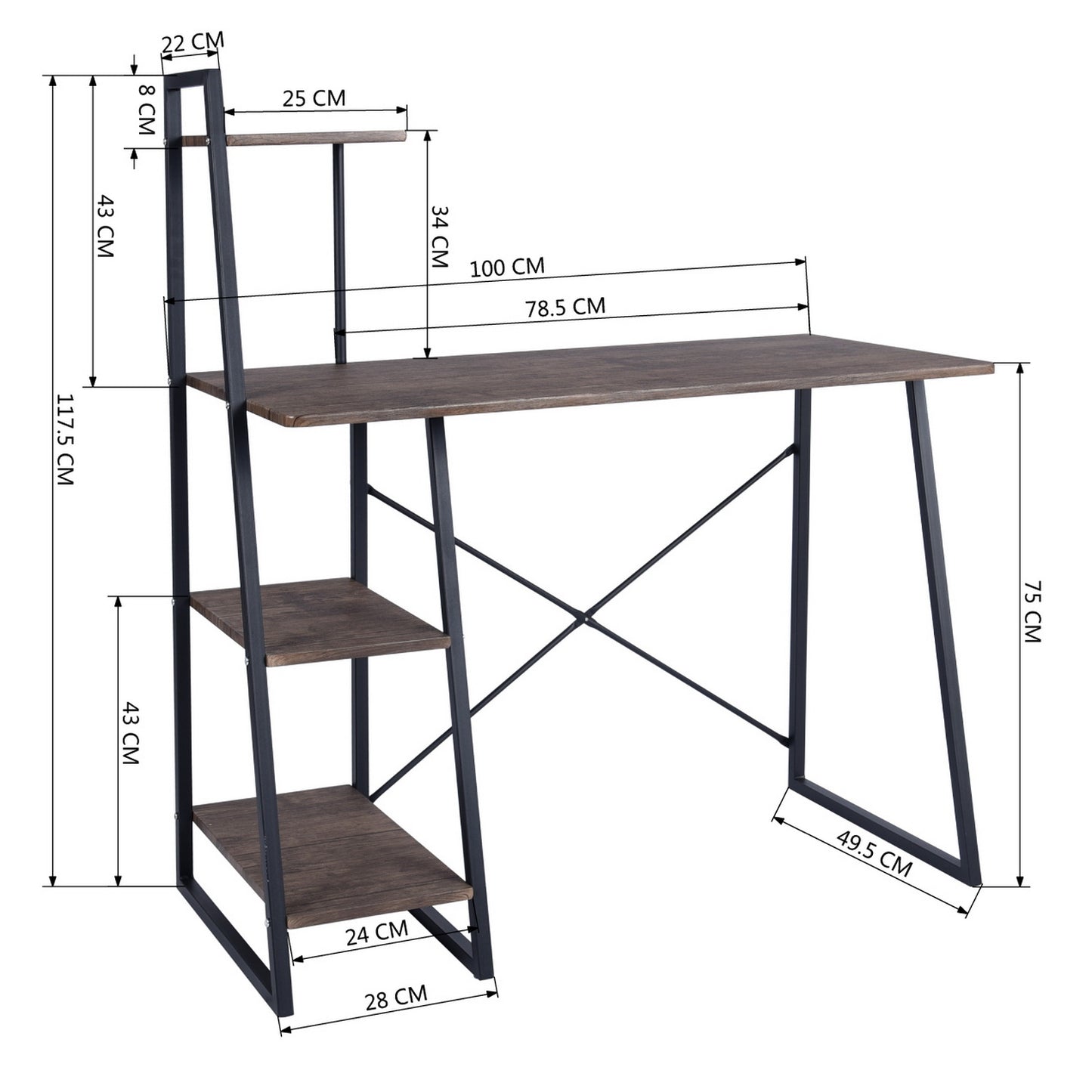 Computer Desk with Storage Shelves Study Writing Table Pouchu