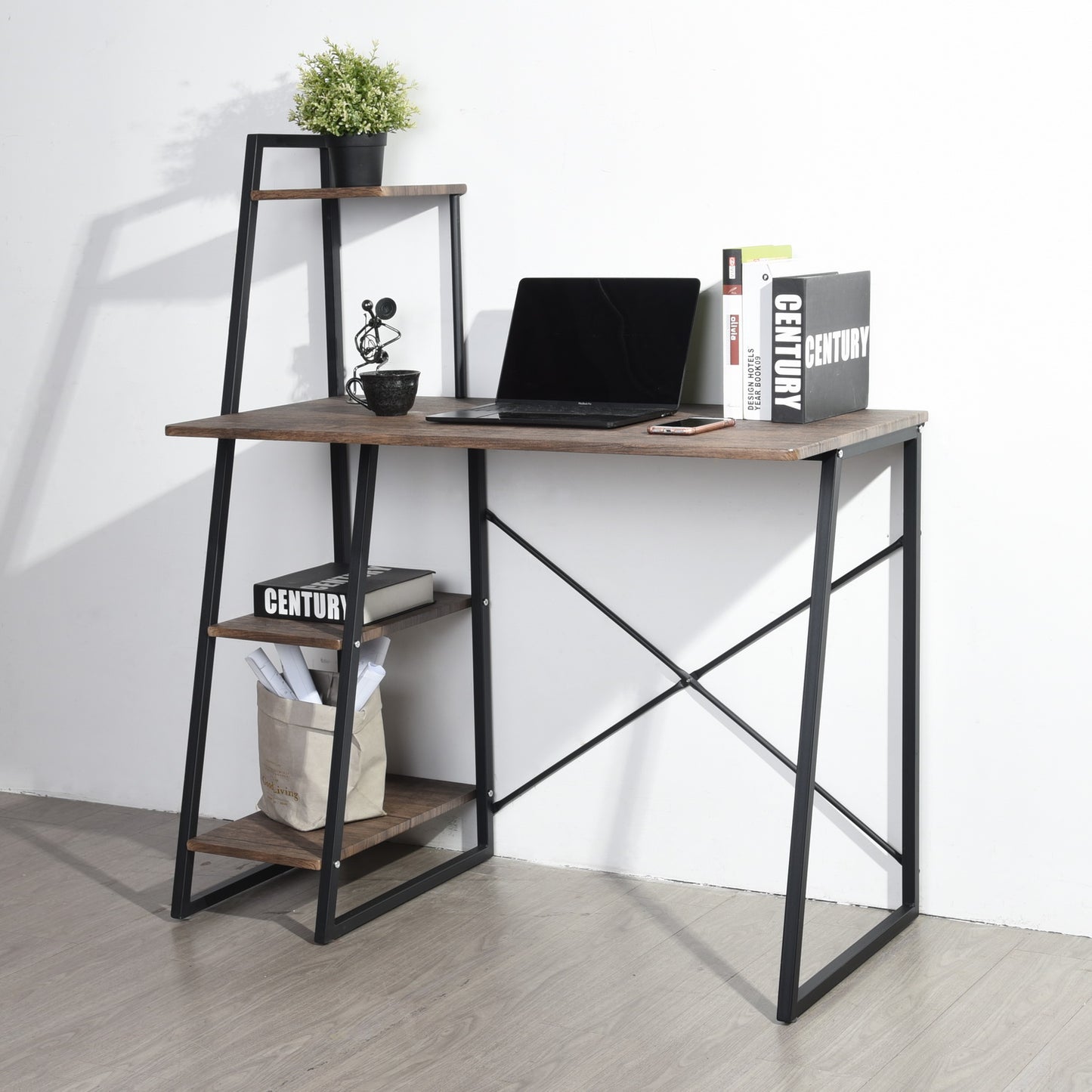 Computer Desk with Storage Shelves Study Writing Table Pouchu