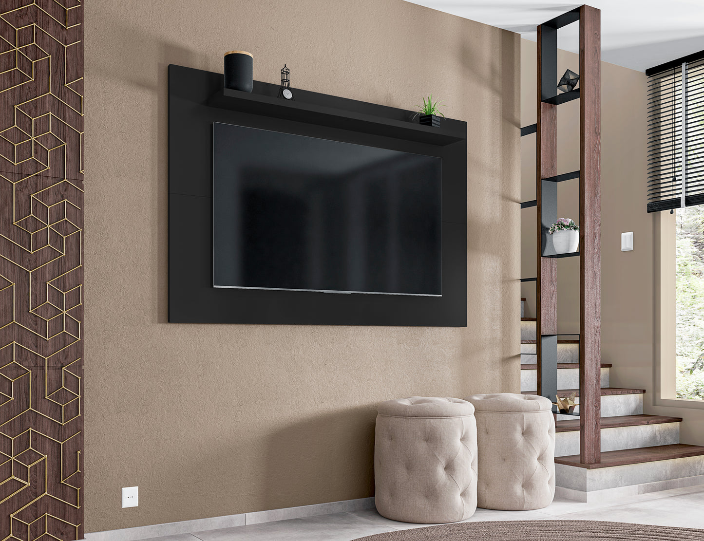 Panel Esmeralda 1,58M (Two Assemble Options) TV Stand Wall-Mounted Entertainment Center Black