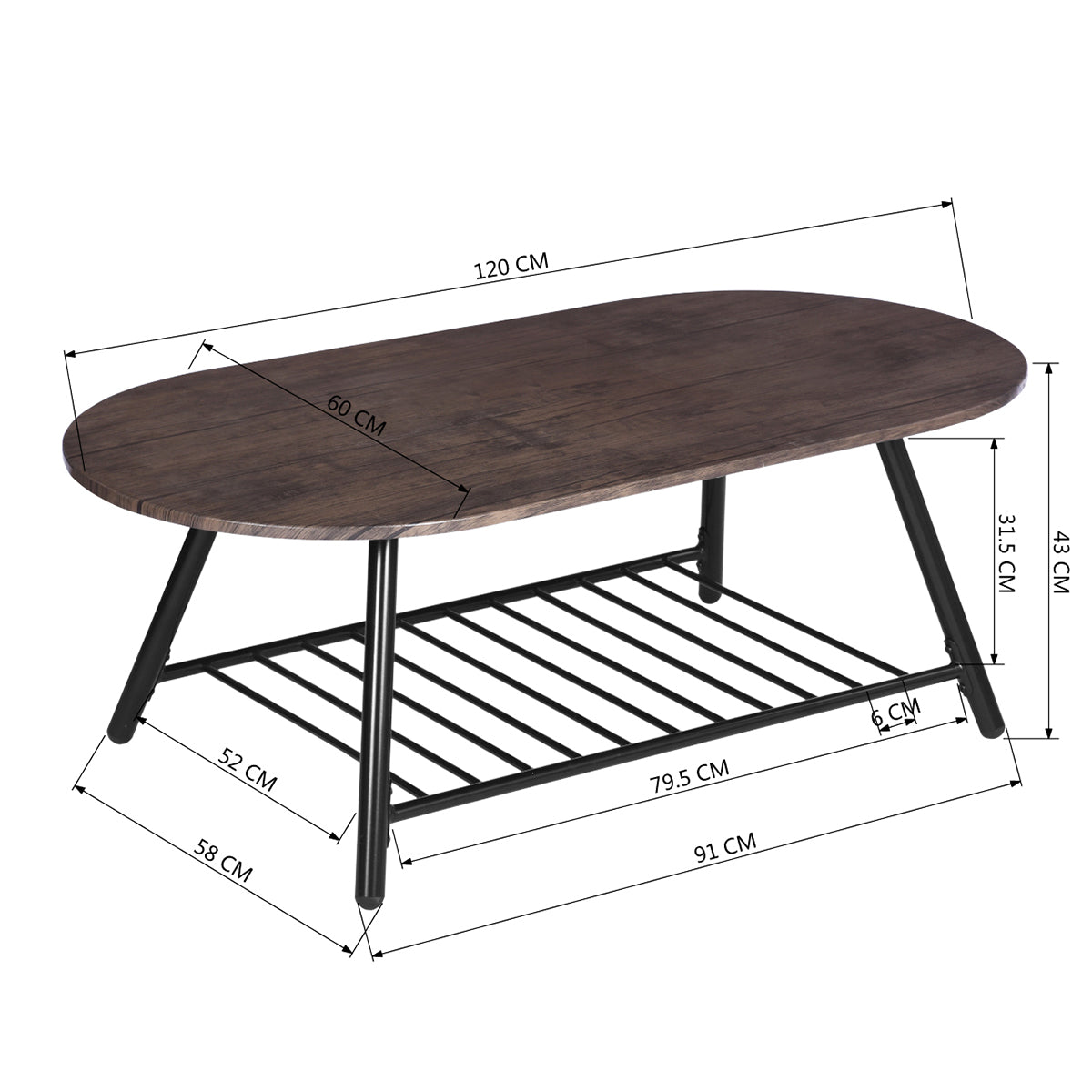 Coffee Table Modern Center Table with Metal Shelf Rixo