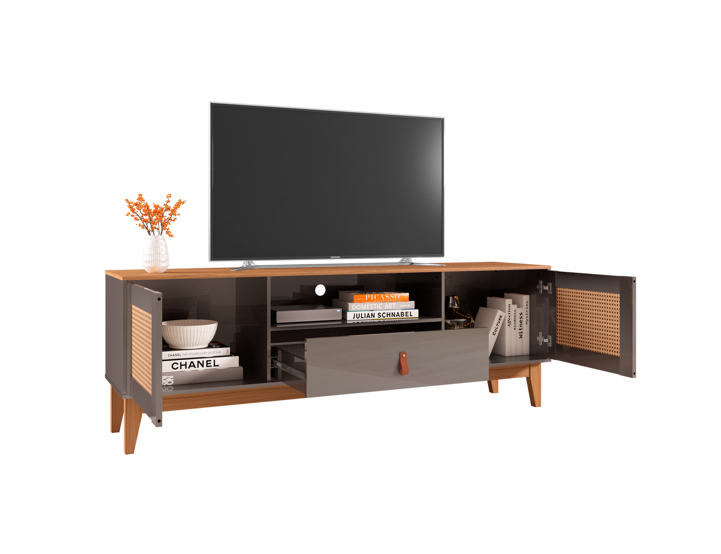 TV Stand Esmeralda 60" Pearl Grey/Noce