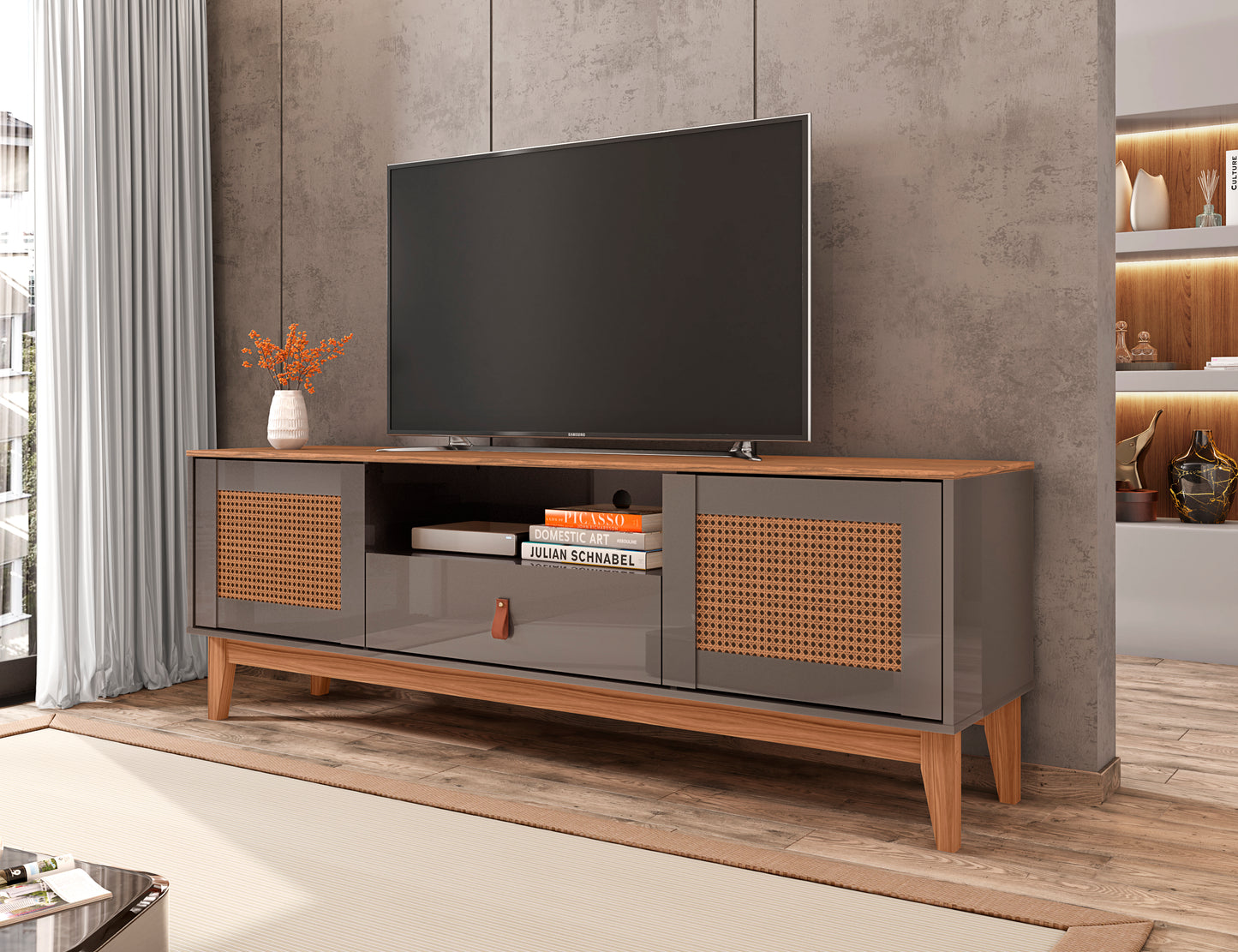 TV Stand Esmeralda 60" Pearl Grey/Noce