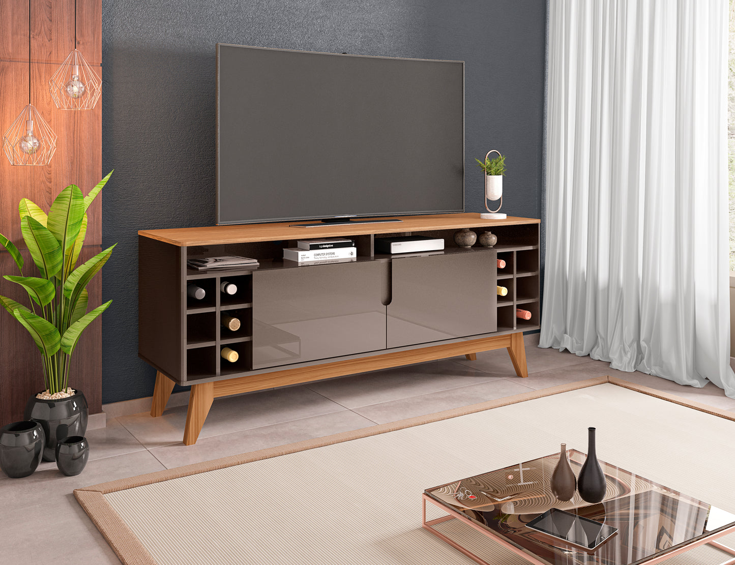 TV Stand Wine 1,35M Pearl Grey/Noce