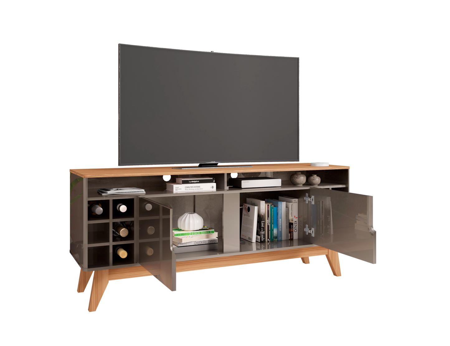 TV Stand Wine 1,6M Pearl Grey/Noce