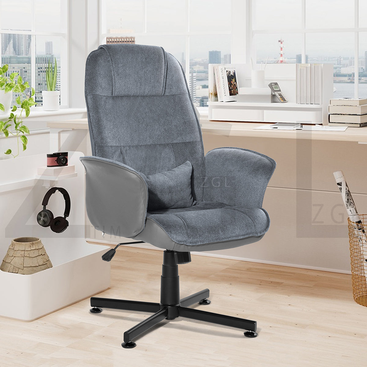 Fabric Upholstered Swivel Ergonomic Home Office Chair Safati